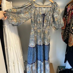 True vintage, elastic waist, 70s floral gunne sax style midi dress purple ribbon
